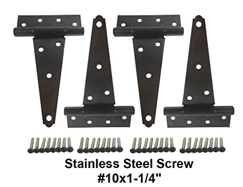 Stainless Steel Extra Heavy Tee Hinge, 6" x 2.5mm, with Stainless Screws & Hinge Pin, Black Coated, 4 Pack - color: Black Coated, size: 4pack(6")