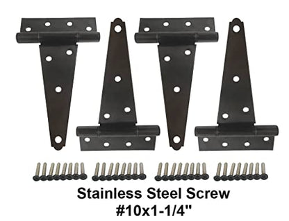 Stainless Steel Extra Heavy Tee Hinge, 6" x 2.5mm, with Stainless Screws & Hinge Pin, Black Coated, 4 Pack - color: Black Coated, size: 4pack(6")