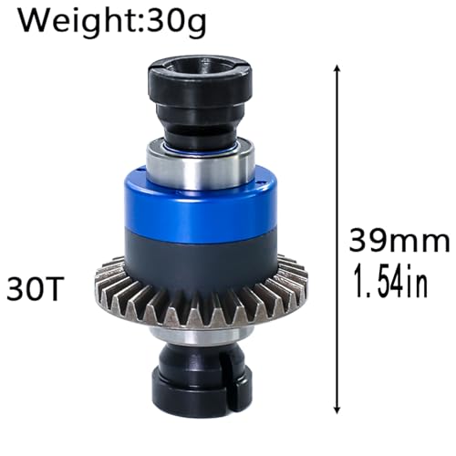 Assembled Differential 30T 0.8Mod for ARRMA 1/18 Granite GROM, Typhon GROM, 1/14 Mojave GROM, 1/12 Losi AWD RC Racecar, RC Front & Rear Universal Upgraded Metal Differential 2Pcs (Black/Blue) - color: Black-blue