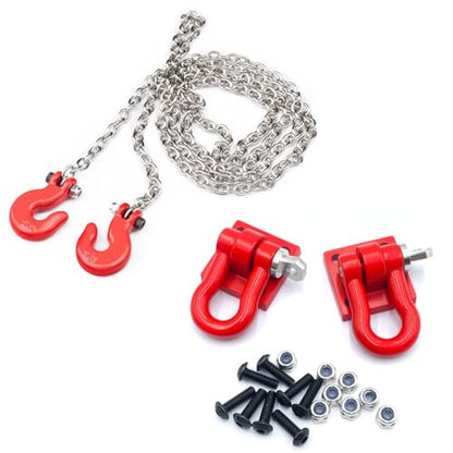 RCLIONS 1/6th Red D Shackles/Tow Hook with Trailer Tow Chain for AXIAL SCX6 AXI05000 JLU SCX6-II RC Crawler Car Decorations Accessories