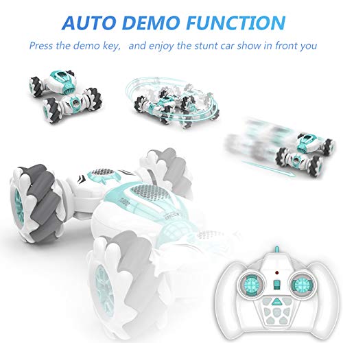 GoolRC RC Stunt Cars, 2.4GHz 4WD Watch Gesture Sensor Car, Deformable All-Terrain Off Road Car with 360° Flips and Double Sided Rotating, Electric Toy Vehicle for Teens (Blue)