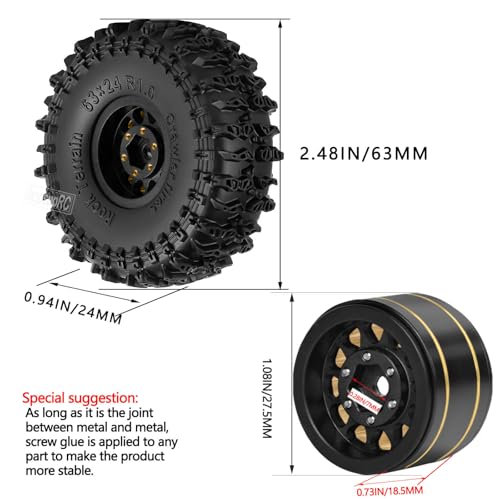 RC Full Brass 1.0 RC Wheel RC Tires for 1/18 1/24 Trx4m Axia l SCX24 RC Crawler,1.0" Beadlock RC Truck Tires and Wheel Highway Tires Wheel Rim,4PCS Style A - style: Style A