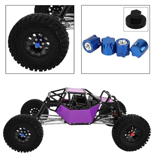 4PCS Aluminium Wheel Rim Center Cap M4 Nuts with Tool for 1/10 RC Crawler Axial SCX10 90046 TRX4 TRX6 Tamiya Recat RC Crawler Upgrades，Star Shape (Blue) - color: Blue