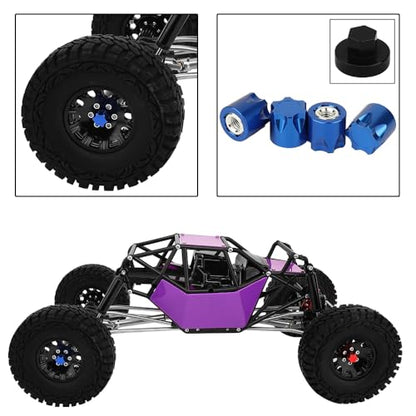 4PCS Aluminium Wheel Rim Center Cap M4 Nuts with Tool for 1/10 RC Crawler Axial SCX10 90046 TRX4 TRX6 Tamiya Recat RC Crawler Upgrades，Star Shape (Blue) - color: Blue