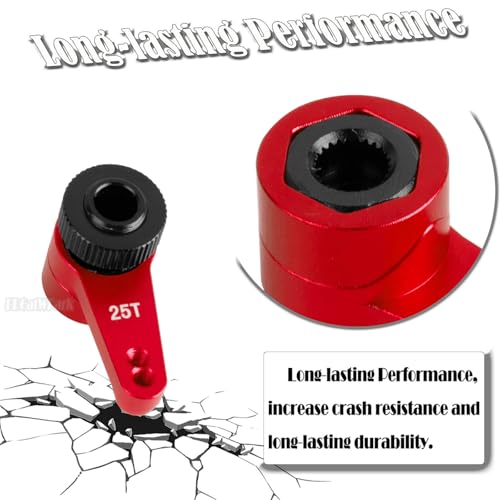 Aluminum 25T Unloading Steering Servo Horn Servo Arm Upgrades Part for 1/10 RBX10 SCX10 90046 Capra 1.9 UTB L0 S1 1/8 LMT Solid AXLE 4WD Monster Truck LOS04022 RC Car,Red - color: Red - (25t Servo Arm)