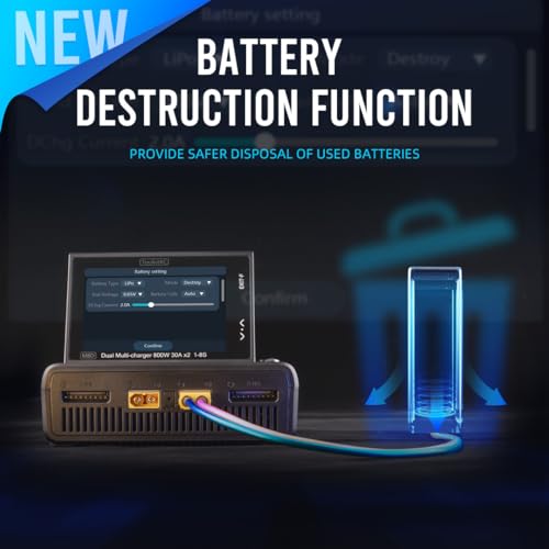 ToolkitRC M8D 1600W 50A DC Balance Touch Screen Charger 65W Fast Charge Dual Channels for 1-8S Lipo Battery for FPV Drone Car RC Model Parts (M8D)