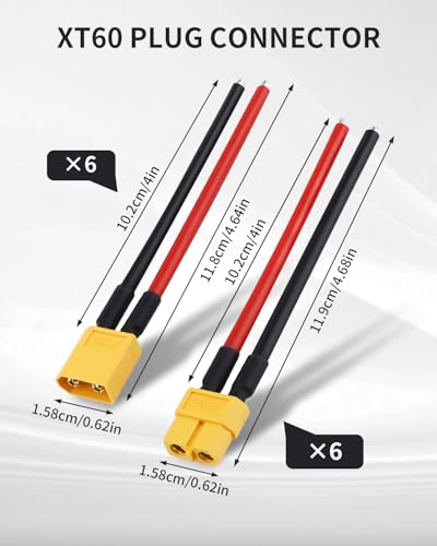 12 PCS XT60 Connector Plug Cable with 12AWG 100mm Silicone Wire, XT60 Connector Adapter, XT60 Male and Female Plug for RC Lipo Battery, Racing Drone, Cable, Car, Boat