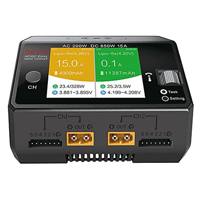 HOTA D6 Pro Lipo Charger AC200W DC650W 15A for LiHv Nicd NiMH Lipo Battery with Balance Phone Wireless Charging RC Car Drone Parts