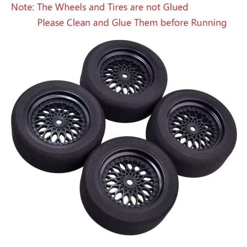 4Pcs 1/10 On-Road Foam Tires& 2080-3mm Wheel Rims 12mm Hex for HSP HPI RC Racing Car Toy, Black - style: 1/10 Foam