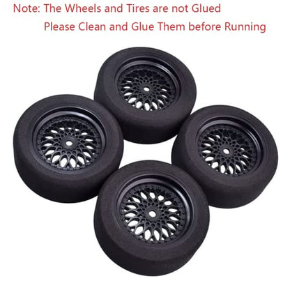 4Pcs 1/10 On-Road Foam Tires& 2080-3mm Wheel Rims 12mm Hex for HSP HPI RC Racing Car Toy, Black - style: 1/10 Foam
