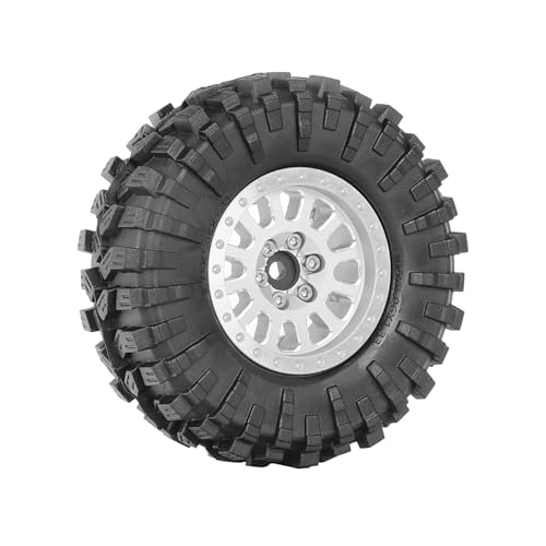 4PCS 1.3" Aluminum Alloy Beadlock Wheel Rims All-Terrain Tyre 70mm Rubber Tires Set with 5mm & 7mm Hex for 1/12 1/14 1/18 1/24 RC Rock Crawler Car Upgrade Parts (C-Silver) - color: C-silver