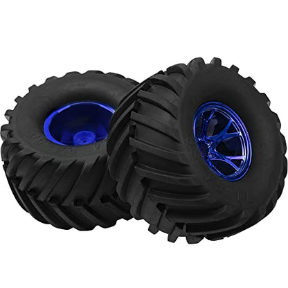 5.31''OD Rubber Tires & Wheel Rim 12mm Hex Hub Compatible with Traxxas Rustler HPI HSP Volcano Tamiya Exceed Himoto 1/10 Off-Road Monster Truck,135mmx73mm (Blue) - color: Blue