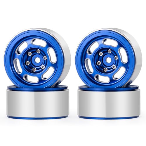 MOHERO 4Pcs 1.3 RC Beadlock Wheel Rims for 1/18 1/24 RC Crawler TRX4M Axial SCX24 Redcat Ascent-18 Upgrade Parts (Blue) - color: Blue