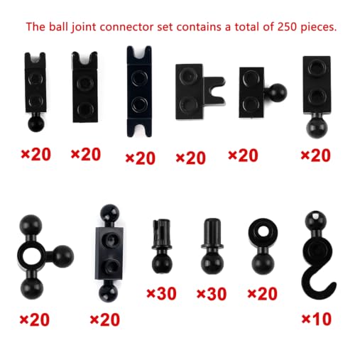 Ball Joints Socket Plate Connector - 250pcs Building Block Bulk Parts and Pieces, Pins Towball Bricks Accessories Sets Black - color: Black