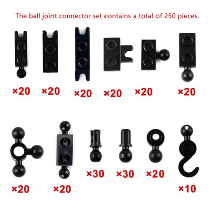 Ball Joints Socket Plate Connector - 250pcs Building Block Bulk Parts and Pieces, Pins Towball Bricks Accessories Sets Black - color: Black
