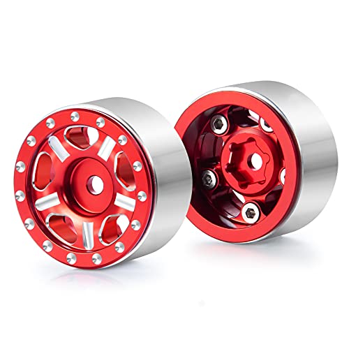 RC-Hub 4Pcs Aluminum Alloy 1.0" Micro Beadlock Wheels for 1/24 Axial SCX24 90081 RC Crawler Car (Red) - color: Red