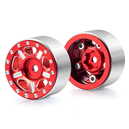 RC-Hub 4Pcs Aluminum Alloy 1.0" Micro Beadlock Wheels for 1/24 Axial SCX24 90081 RC Crawler Car (Red) - color: Red