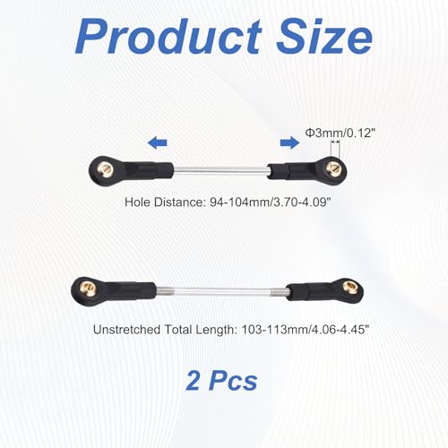 MECCANIXITY 2Pcs Adjustable Turnbuckles Camber Links, 94-104mm Turnbuckle Rod Steering Servo Linkage with M3 Ball Head Rod Ends for RC Car Replace Parts DIY - size: 94-104mm