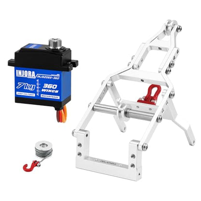 INJORA Tow Truck Crane Kit & 7KG INJS2065-360 Winch Servo for 1/24 SCX24（Silver） - color: Silver