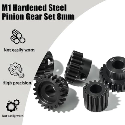 M1 8mm Steel Pinion Gear Set 15T 17T 19T 21T 23T with Laser-Engraved Tooth Count for 1/5 X-Maxx Rc Model Car Buggy Truck Replacement Mod 1 Gear Compatible with Brushed & Brushless Motors 5 Pcs - size: M1-8-15T-17T-19T-21T-23T