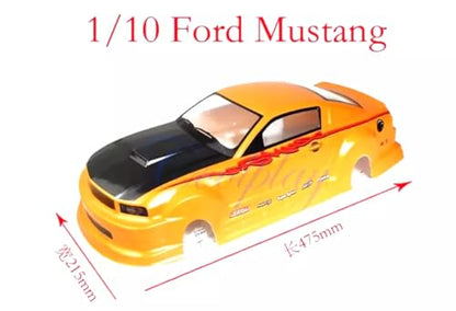 Preprinted PVC Body Shell for 1/10 On Road Racing Drift Car, No Cut, 1:10 Scale (Ford Mustang, Yellow) - style: Ford Mustang, Yellow