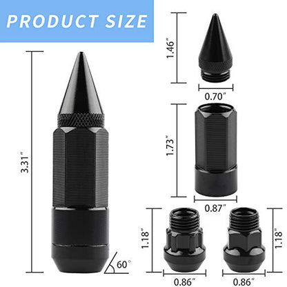 20Pcs Anti Theft Spikes Extended Tuner Wheel/Rims Lug Nut M12X1.5+Socket (Black) - color: Black