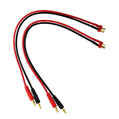 2pcs Anti-Skid T-Plug Style Connector to 4mm Banana Plugs Battery Charge Lead Adapter 14awg 30cm 11.8in Cable(Pack of 2)