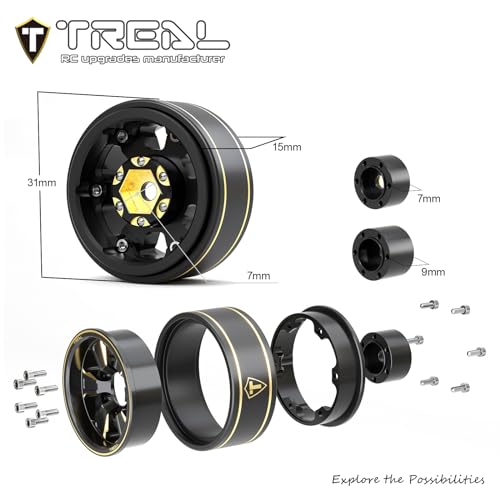TREAL 1.0 Beadlock Wheels Brass Heavy Weight Wheel Rims (4P) for SCX24 C10 Deadbolt Dodge AX24 FCX24 1/24 Crawler TRX4M 1/18 RC Crawler - style: Type B