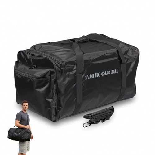 RC Car Bag with Bottom Partition & Fixing Straps, RC Car Carrying Case for 1/8 1/10 RC Crawler Truck, RC Car Storage with Shoulder Strap, for Traxxas TRX4 Axial SCX10 Tamiya CC01 Arrma Mojave - color: Black-2