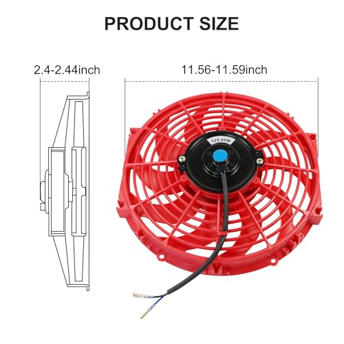 JDMSPEED New Universal 12V Engine Cooling Fan Slim Pull Push Racing Electric Radiator Red 12" - color: Red, size: 12 Inch