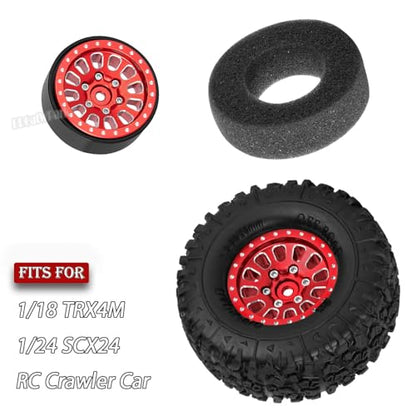 RC 1.3 in Wheel Tires for 1/18 TRX4M 1/24 SCX24 RC Crawler Car,Aluminum 1.3 Beadlock Wheel Rims and Rubber Tires w/Sponge,RC Truck Tires,Red - color: Red - (1.3 Tires)