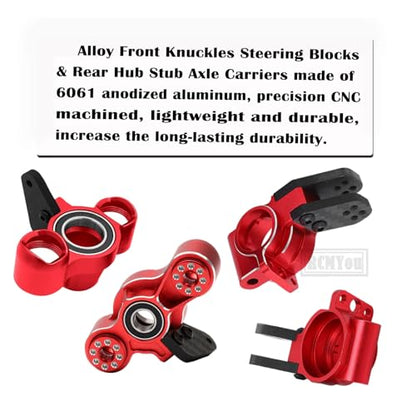 Front Knuckles Steering Blocks & Rear Hub Stub Axle Carriers Upgrades Part for 1/8 Kraton/Notorious/Outcast 6S BLX 4WD,Alloy Steering Hop Ups,Replaces #AR330505#AR330404,Red - color: Red