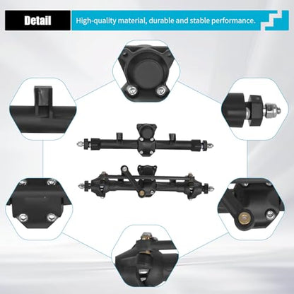 Steering Axle Front & Rear Axles Set Original Straight & Steering Axles for SCX24 AX24 Deadbolt JLU C10 Bronco Gladiator Axial 1/24 RC Crawler, Plastic Assembled Portal Axle Replacement for AXI31609