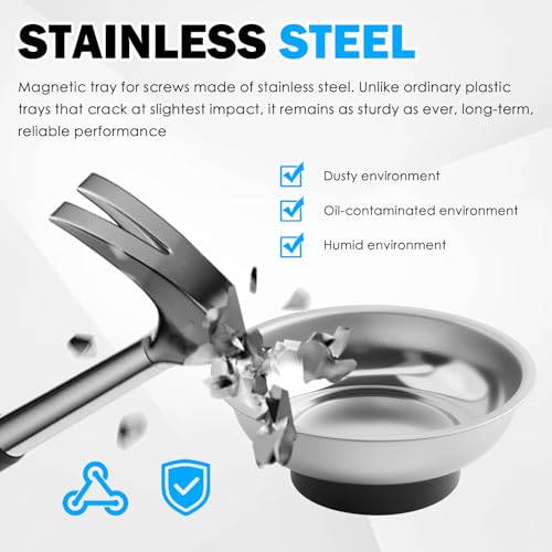 2PCS Stainless Steel Magnetic Tray for Screws,3" Round Magnetic Bowl for Screws,Pins,Nuts,Bolts,Washers,Universal Magnetics Screw Tray for Mechanic Metal Parts Storage