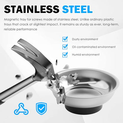 2PCS Stainless Steel Magnetic Tray for Screws,3" Round Magnetic Bowl for Screws,Pins,Nuts,Bolts,Washers,Universal Magnetics Screw Tray for Mechanic Metal Parts Storage