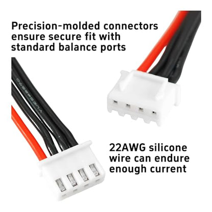 10PCS JST-XH 3S Balance Extension Cable, 3.9" 22AWG Silicone Lead Wire for LiPo Battery Charger, RC Balance Plug Connector Adapter - size: 3S