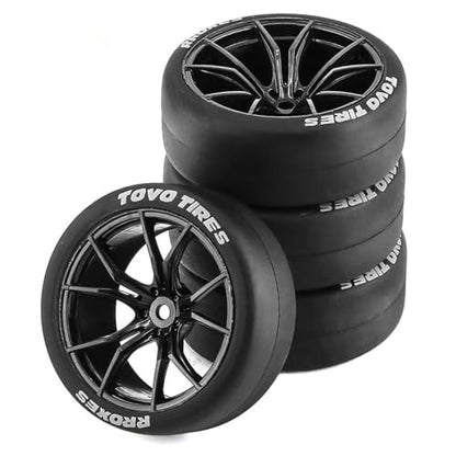 1/10 RC Drift Tires and Plastic Wheels Rims Rally Racing Tyres 12mm Hex for 1:10 Scale On Road Touring Street Car Tamiya Traxxas HPI KYOSHO XV02 XV01 TT01 TT02 PTG2 A959 4PCS (A Black) - color: A Black
