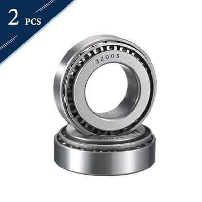 2 Pack 32005 Tapered Roller Bearing Cone and Cup Set | 25mm Bore 47mm OD 15mm Cup Width, Chrome Steel Taper Bearings Set, ABEC-3 - size: 32005