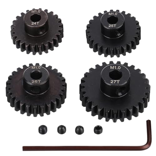 4PCS M1 5mm Shaft Hole 24T 25T 26T 27T Steel Pinion Motor Gear Compatible with 1/8 RC Car Brushed Brushless Motor