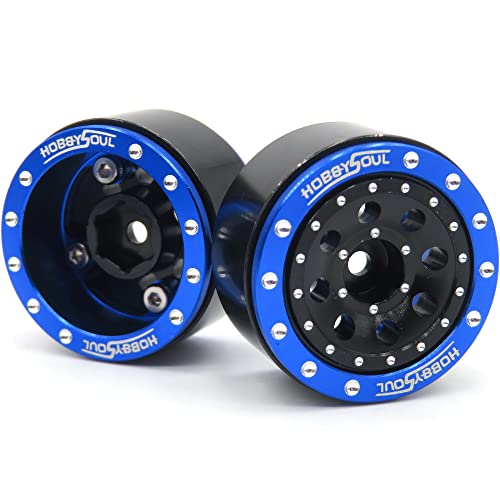 Adjustable Offset 1.0 Beadlock Wheels Blue Black, Heavy 1.0 RC Crawler Rims Weight 21g/Rim 7mm Hex Rims for Axial SCX24 Crawler & Other 1/24 RC Crawler Car Truck, (4-Pack) - color: Blue & Black
