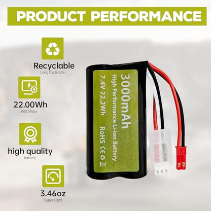 sea jump 2PCS 7.4V 3000mah 15C 2S Li-ion Battery with JST-2P Plug and 2in1 Charger for UDIRC UD1601 UD1602 SG1603 RC Car 1/10, 1/12, 1/16 Ratio RC Car Truck RC Ship Drone Engineering Vehicle Battery