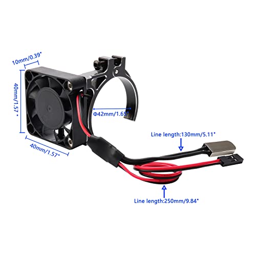 RC Motor Cooling Fan with Thermal Sensor Aluminum Clamp, 4268/4274 /1512/1515 / K80 / K82 Motors (42mm) Heatsink for E-REVO Summit UDR TRX-4 SCX10 1/8 1/10 Buggy Truck Crawler