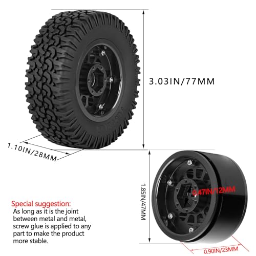 1.55 RC Tires for 1/10 D90 TF2 Tamiya CC01 CC02 LC70 LC80 RC Crawler Car.Aluminium RC Truck Tires Highway Tires 1.55" RC Wheels and Tires 1.55 Beadlock Wheel Rim RC Tires,Black - color: Black/4pcs