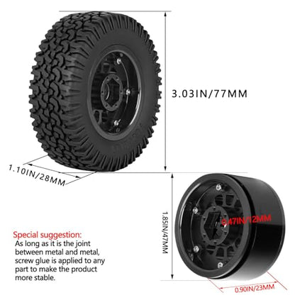 1.55 RC Tires for 1/10 D90 TF2 Tamiya CC01 CC02 LC70 LC80 RC Crawler Car.Aluminium RC Truck Tires Highway Tires 1.55" RC Wheels and Tires 1.55 Beadlock Wheel Rim RC Tires,Black - color: Black/4pcs