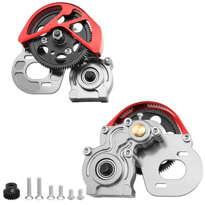 Aluminum Complete Transmission Gearbox for 1/10 Axia SCX10, SCX10 II 90046 90047 RC Crawler Upgrade (red-Gray) - color: Red-gray