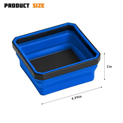 Car Collapsible Magnetic Parts Tray, Foldable Silicone Magnetic Vehicle Tool Tray Organizer for Bolts Screws Nuts, Square Automotive Washers Pins Magnet Bowl, Universal Fit (Blue) - color: Blue
