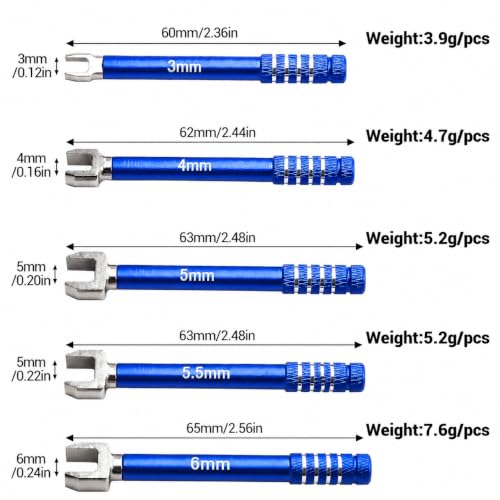 RC Open End Wrench Set 3-6mm 5PCS for 1/10 RC Cars, Blue | For turnbuckle setup, steering link adjustment and routine RC chassis maintenance - color: Blue