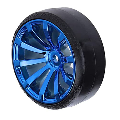 RC Plastic Wheel and Tire Set,WONFAST RC Drift Car 63mm Hard Tyres 12mm Hub Wheel for 1/10 On-Road Drifting Car Parts for HSP Tamiya HPI Kyosho TT02 (Blue) - color: Blue