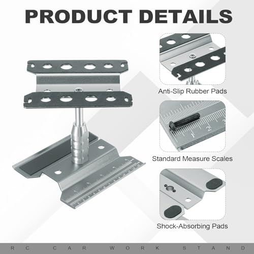 MECCANIXITY 1 Set RC Car Work Stand Lift Lower Aluminum Repair Workstation 360 Degree Rotation with Silver Screw Tray and Screw Box for 1/8 1/10 1/16 Scale RC Car Crawler Truck Vehicle (Gray) - color: Gray