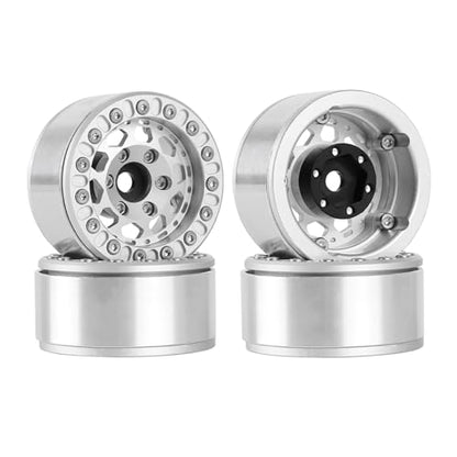 4PCS 1.55 Inch Aluminum Alloy Metal 10Holes Beadlock Wheel Rim Hubs Replacement Accessory for Tamiya AX90069 D90 TF2 CC01 CC02 1/10 RC Crawler Car Upgrade Parts(B-Silver) - color: B-Silver